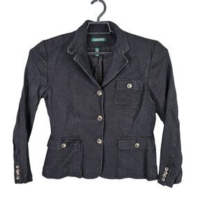 Womens Lauren Ralph Lauren Black Textured Blazer Jacket Silk Linen Blend Size 10